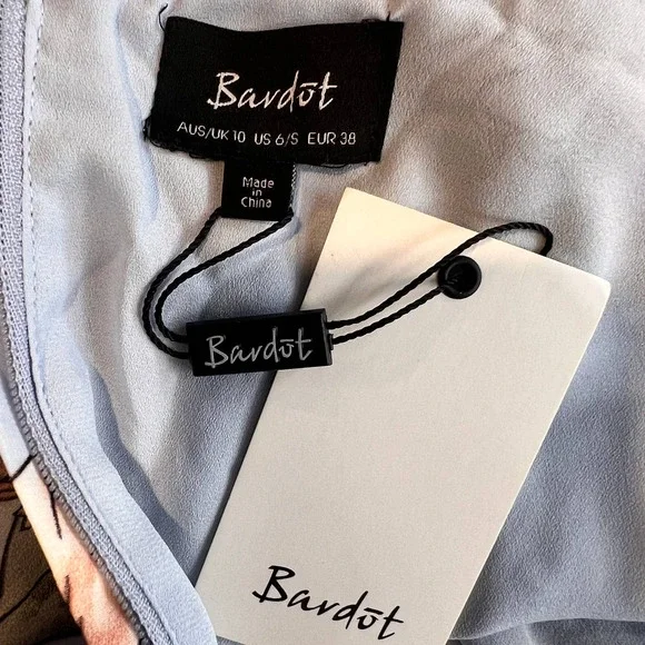 Bardot Revolve Mini Dress Blue Size 6 Floral Frill Bell Sleeves Ruffles Cut Out - Picture 2 of 12